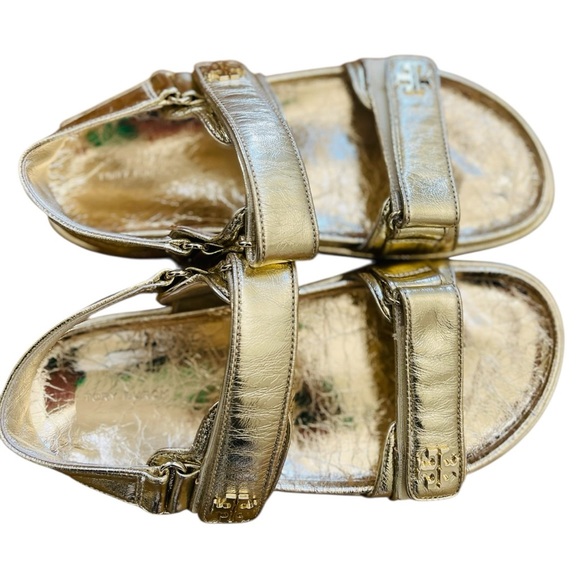 Tory Burch Kira sport Gold Sandal Logo Classic NWOB SIZE 9M - Picture 8 of 11